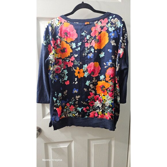 Merona Womens Floral Print Navy Blue Cardigan Sweater XXL Acrylic/Rayon Blend Li - Picture 2 of 7